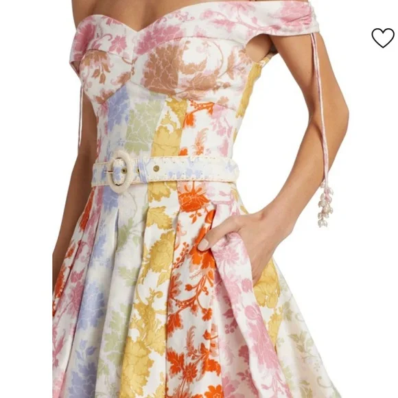 Zimmermann Multicolor Off-Shoulder Mini Dress 3 - Picture 4 of 11